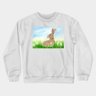 Rabbit with Daisies Fine Art Watercolor Crewneck Sweatshirt